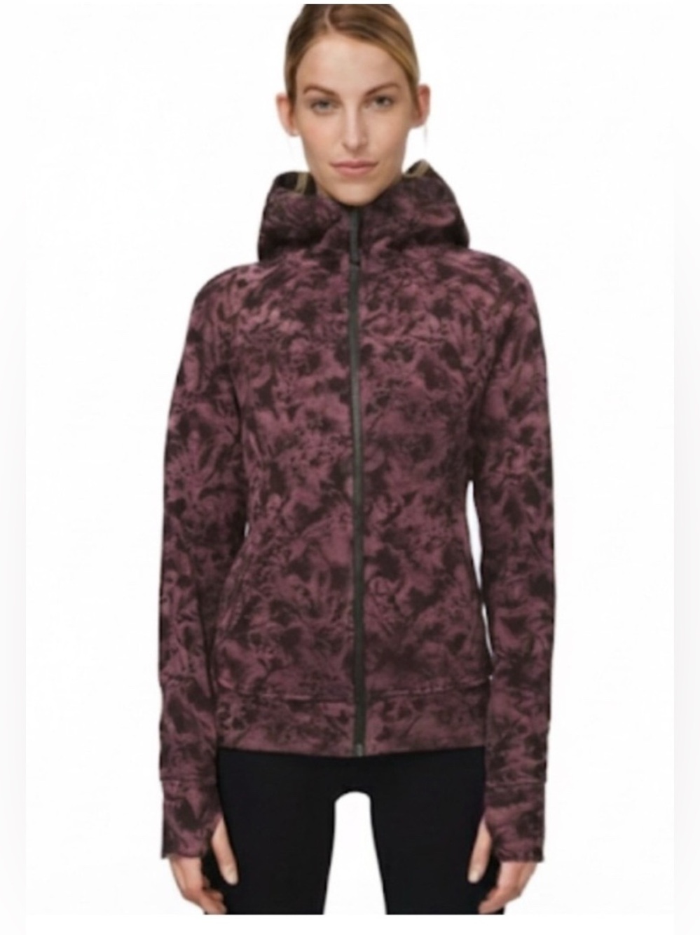 Lululemon Scuba Full Zip Hoodie Mini Dusk Floral Antique Bark Print Size 12